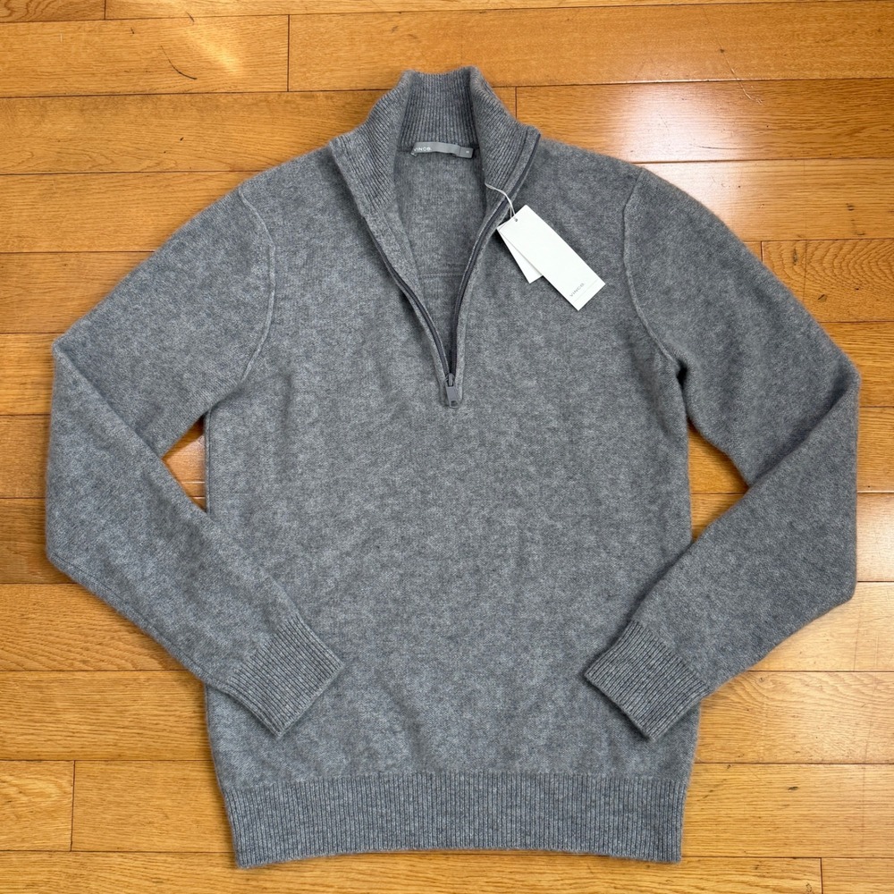 Vince Mens XS Grey‎ 100% Cashmere Heavenly Soft Quarter Zip Sweater $425
